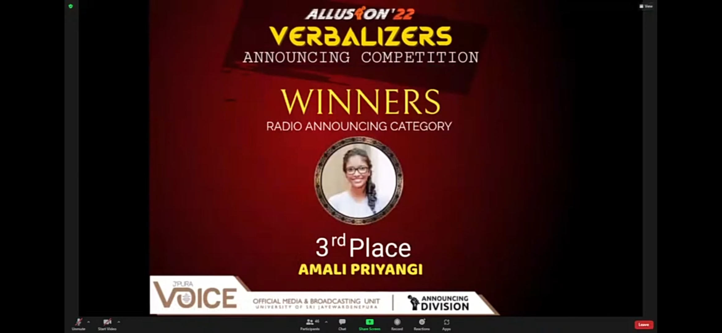 Third place in Radio announcing category in Verbalizers 22′ competition